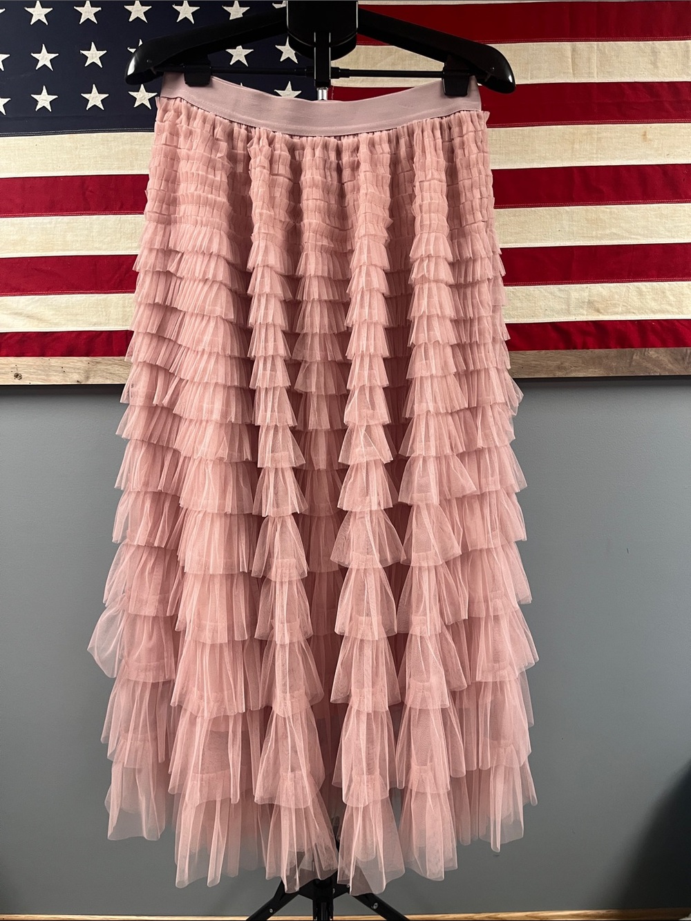 Tiered Pink Tulle Midi Skirt - Women
